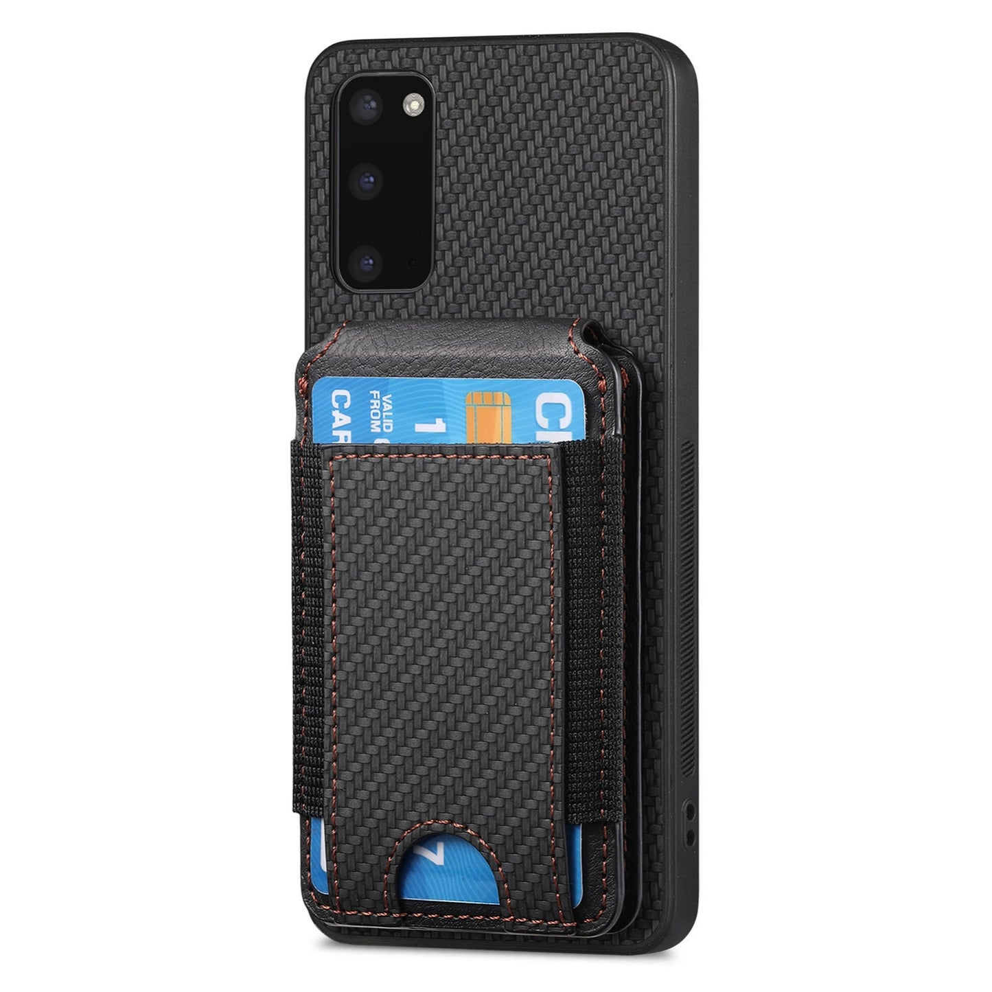 Samsung Galaxy S20 Vertical Flip Wallet Stand Phone Case with Carbon Fibre Pattern