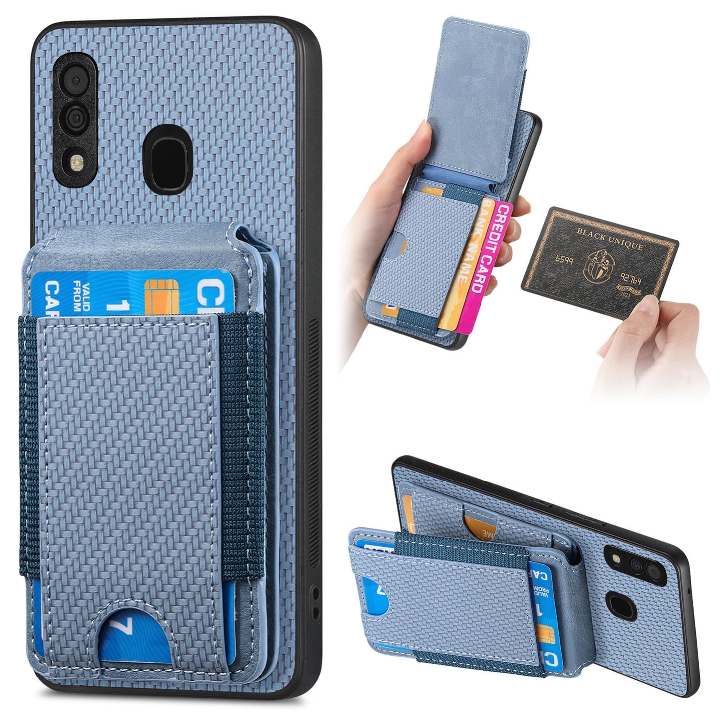 Samsung Galaxy A30 / A20 / M10s Vertical Flip Wallet Stand Phone Case with Carbon Fibre Pattern