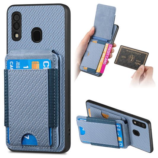 Samsung Galaxy A30 / A20 / M10s Vertical Flip Wallet Stand Phone Case with Carbon Fibre Pattern