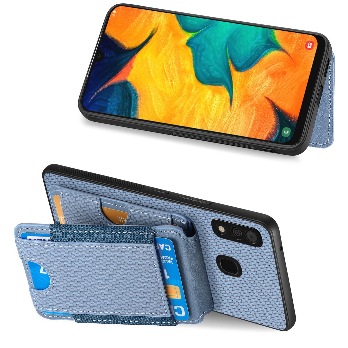 Samsung Galaxy A30 / A20 / M10s Vertical Flip Wallet Stand Phone Case with Carbon Fibre Pattern