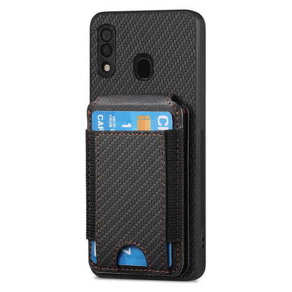 Samsung Galaxy A30 / A20 / M10s Vertical Flip Wallet Stand Phone Case with Carbon Fibre Pattern