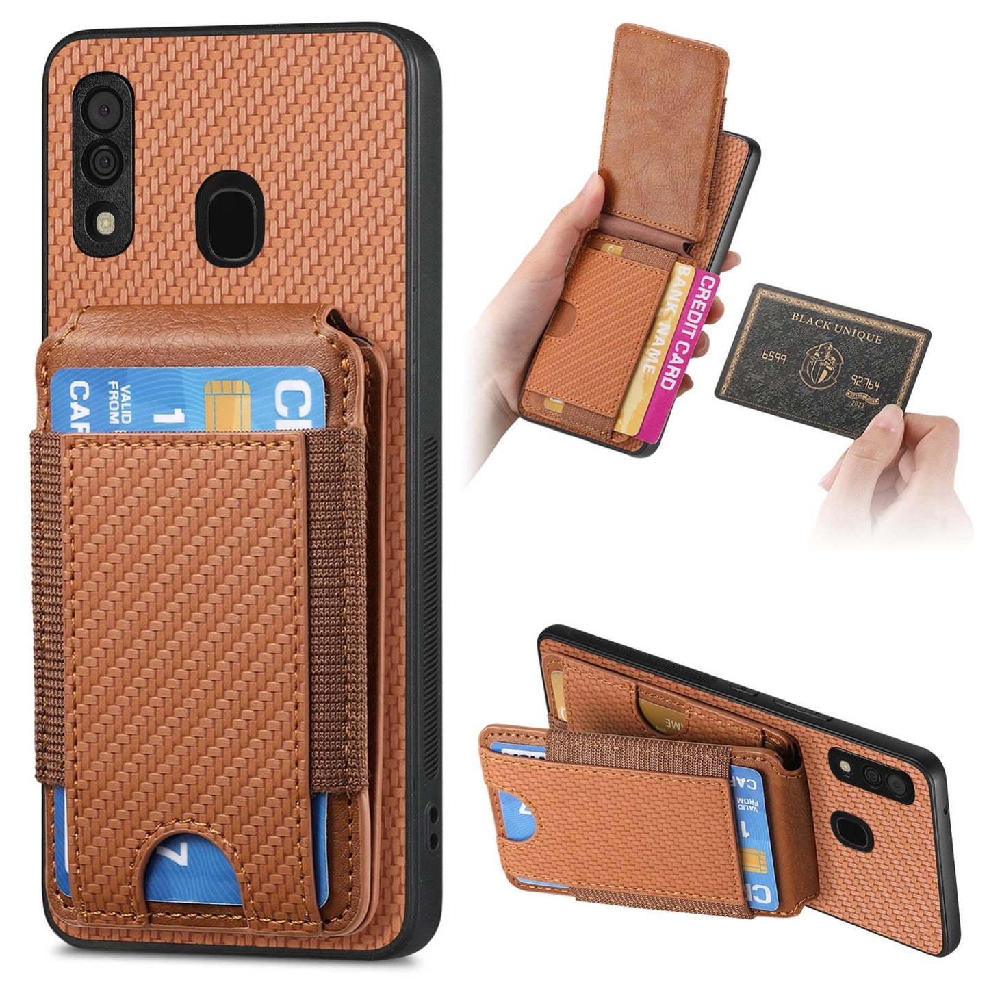 Samsung Galaxy A30 / A20 / M10s Vertical Flip Wallet Stand Phone Case with Carbon Fibre Pattern