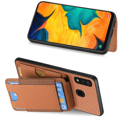 Samsung Galaxy A30 / A20 / M10s Vertical Flip Wallet Stand Phone Case with Carbon Fibre Pattern