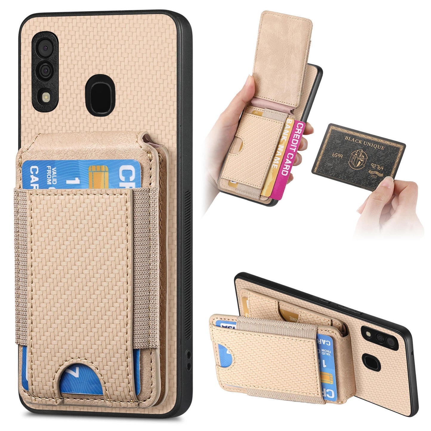 Samsung Galaxy A30 / A20 / M10s Vertical Flip Wallet Stand Phone Case with Carbon Fibre Pattern