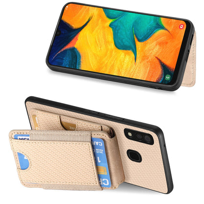 Samsung Galaxy A30 / A20 / M10s Vertical Flip Wallet Stand Phone Case with Carbon Fibre Pattern