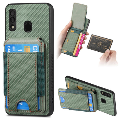 Samsung Galaxy A30 / A20 / M10s Vertical Flip Wallet Stand Phone Case with Carbon Fibre Pattern