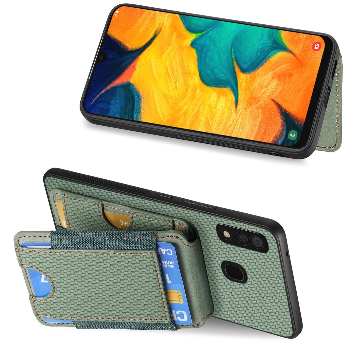 Samsung Galaxy A30 / A20 / M10s Vertical Flip Wallet Stand Phone Case with Carbon Fibre Pattern