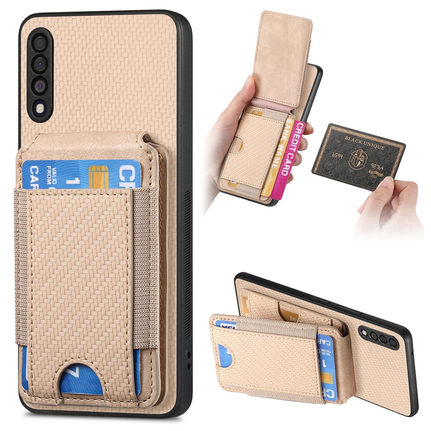 Samsung Galaxy A50 / A50s / A30s Vertical Flip Wallet Stand Phone Case with Carbon Fibre Pattern