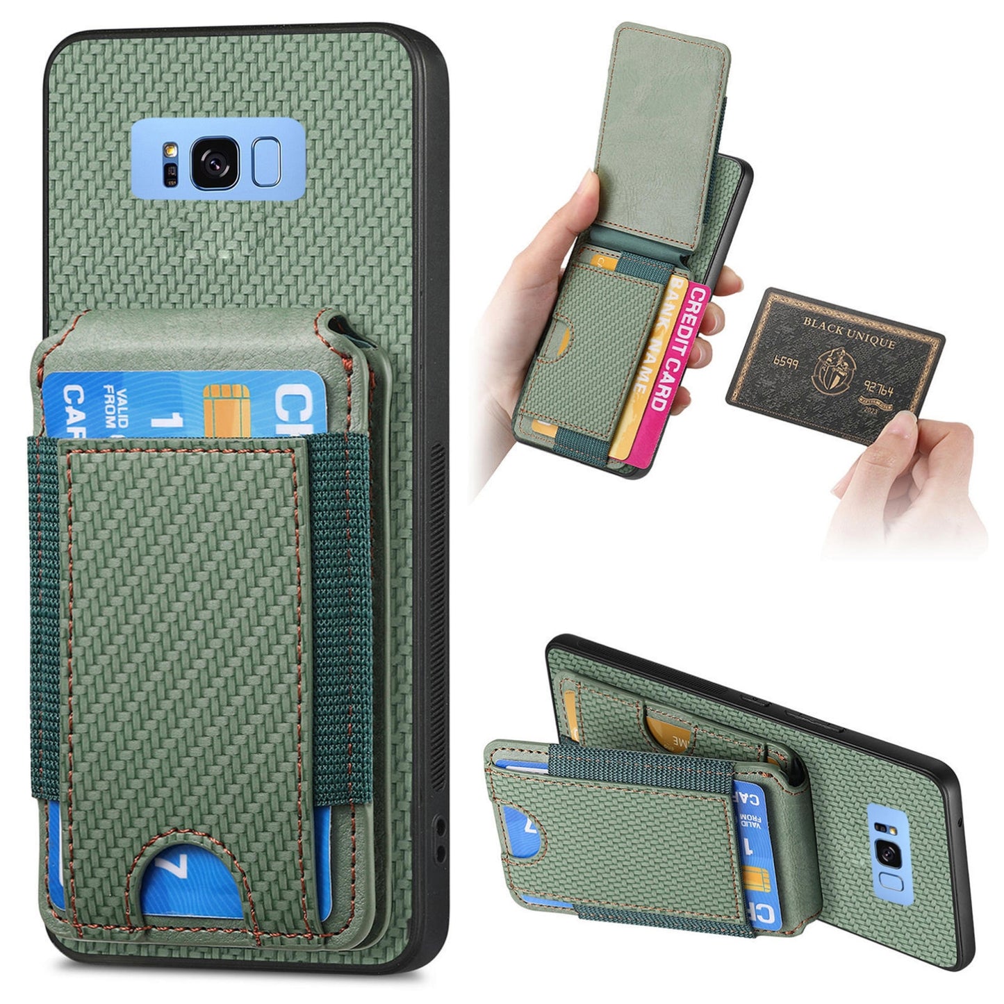 Samsung Galaxy S8+ Vertical Flip Wallet Stand Phone Case with Carbon Fibre Pattern