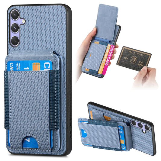 Samsung Galaxy S25 5G Vertical Flip Wallet Stand Phone Case with Carbon Fibre Pattern