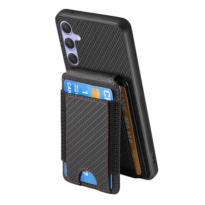 Samsung Galaxy S25 5G Vertical Flip Wallet Stand Phone Case with Carbon Fibre Pattern