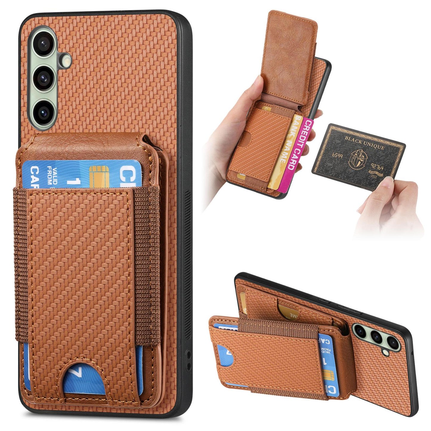 Samsung Galaxy A56 5G Vertical Flip Wallet Stand Phone Case with Carbon Fibre Pattern
