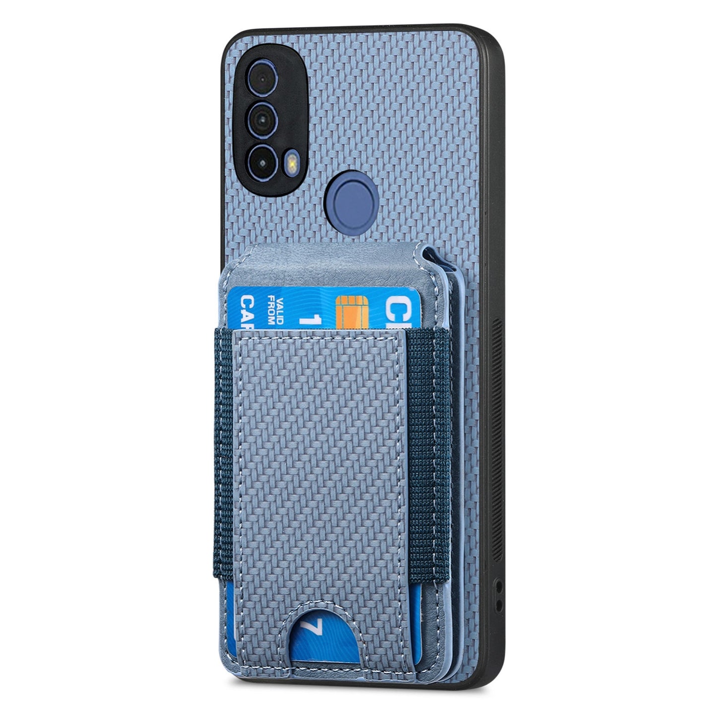 Motorola Moto E20/E30 Vertical Flip Wallet Stand Phone Case with Carbon Fibre Pattern