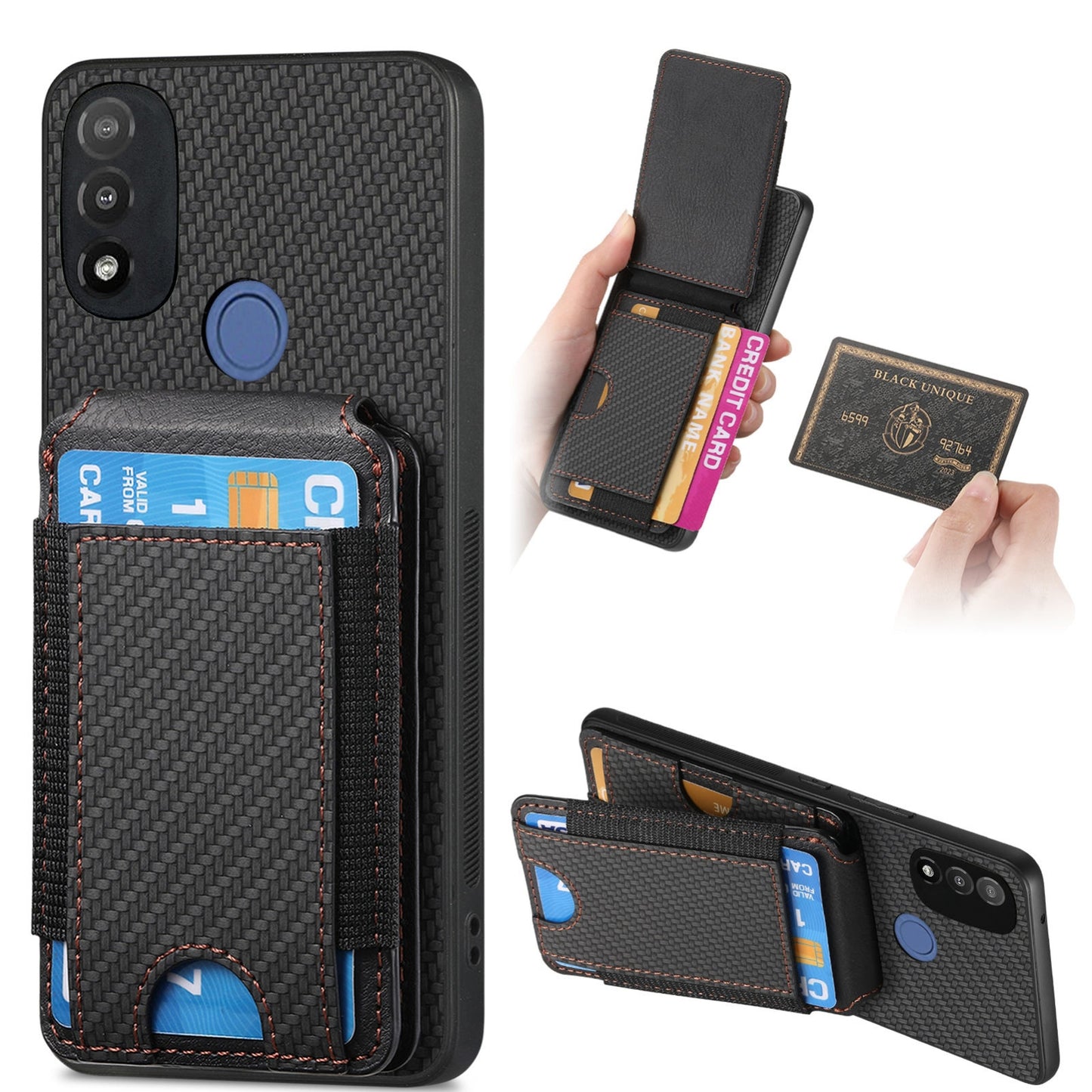 Motorola Moto E20/E30 Vertical Flip Wallet Stand Phone Case with Carbon Fibre Pattern