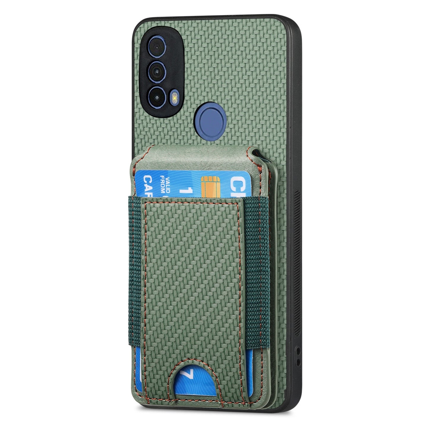 Motorola Moto E20/E30 Vertical Flip Wallet Stand Phone Case with Carbon Fibre Pattern