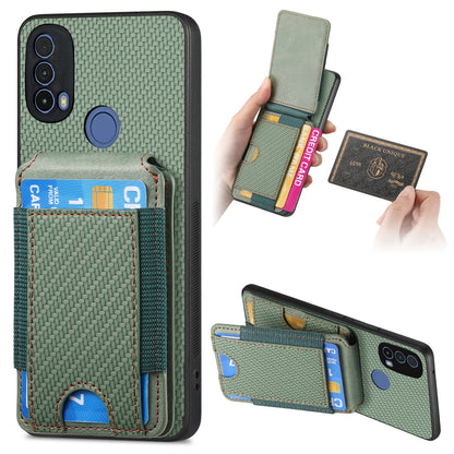 Motorola Moto E40 Vertical Flip Wallet Stand Phone Case with Carbon Fibre Pattern