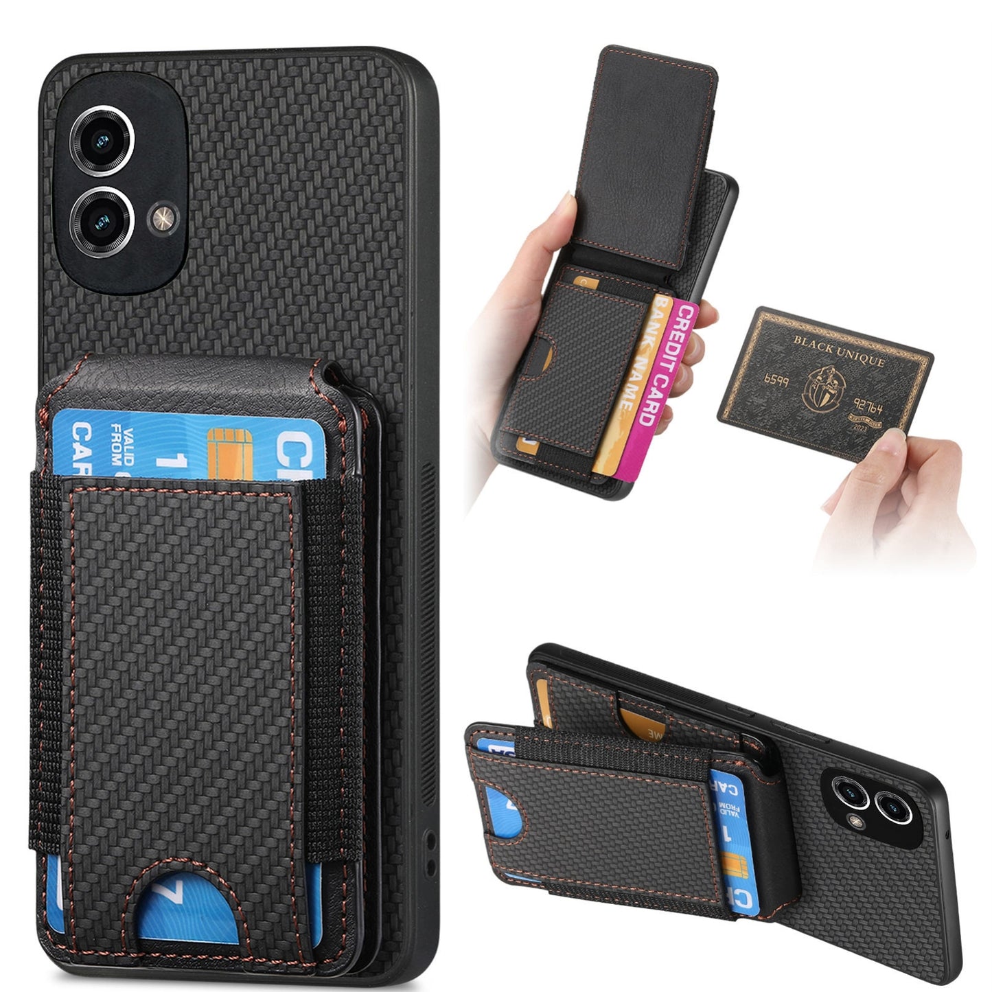 Motorola Moto G Stylus 5G 2024 Vertical Flip Wallet Stand Phone Case with Carbon Fibre Pattern