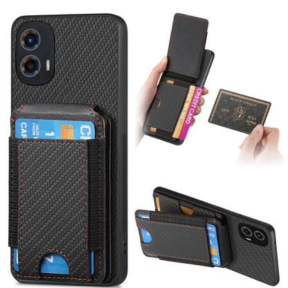 Motorola Moto G 5G 2024 4G Vertical Flip Wallet Stand Phone Case with Carbon Fibre Pattern
