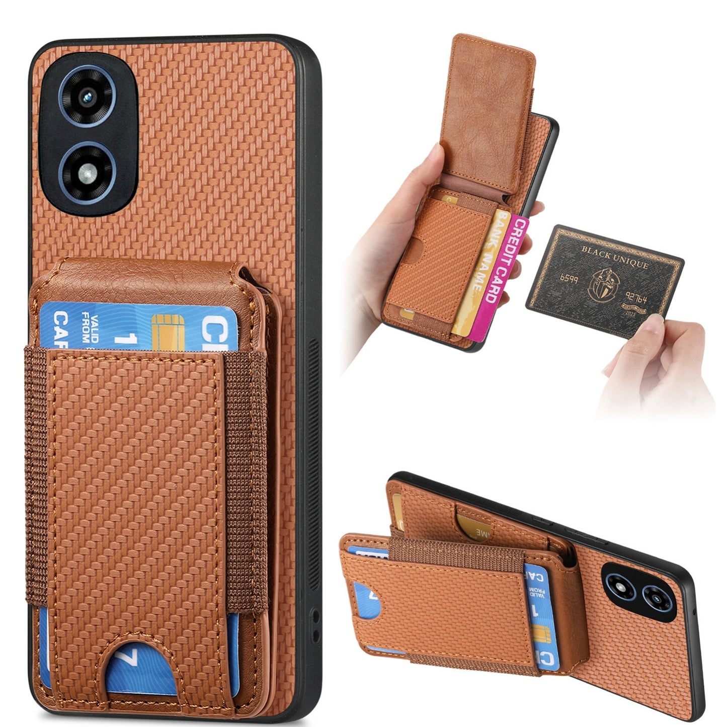 Motorola Moto G Play 2024 5G Vertical Flip Wallet Stand Phone Case with Carbon Fibre Pattern