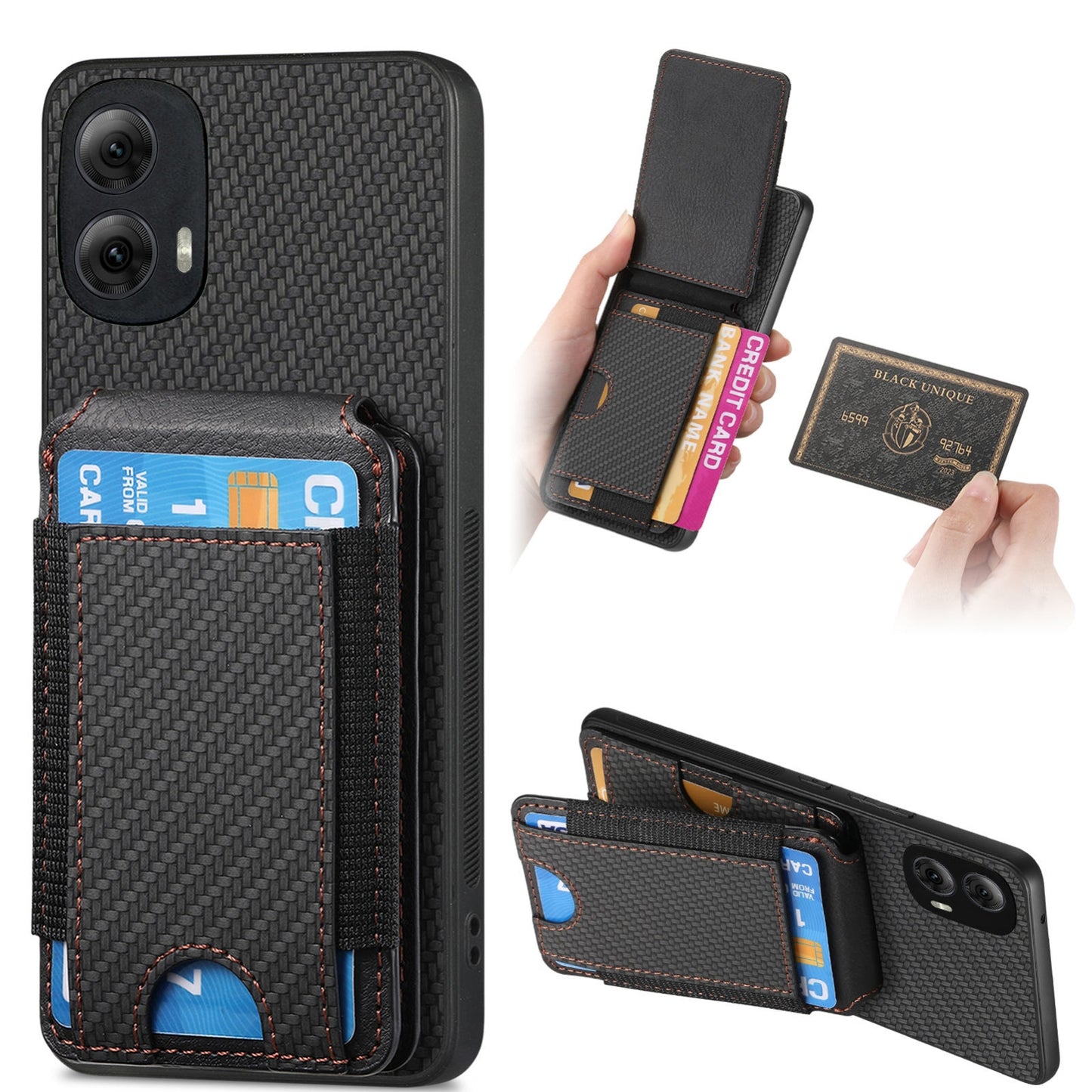 Motorola Moto G Power 2024 5G Vertical Flip Wallet Stand Phone Case with Carbon Fibre Pattern
