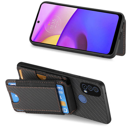 Motorola Moto G Power 2024 5G Vertical Flip Wallet Stand Phone Case with Carbon Fibre Pattern