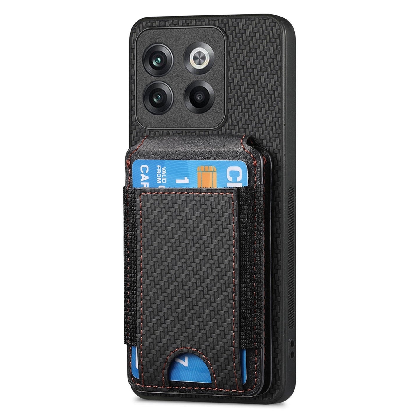 OnePlus 10T Vertical Flip Wallet Stand Phone Case with Carbon Fibre Pattern