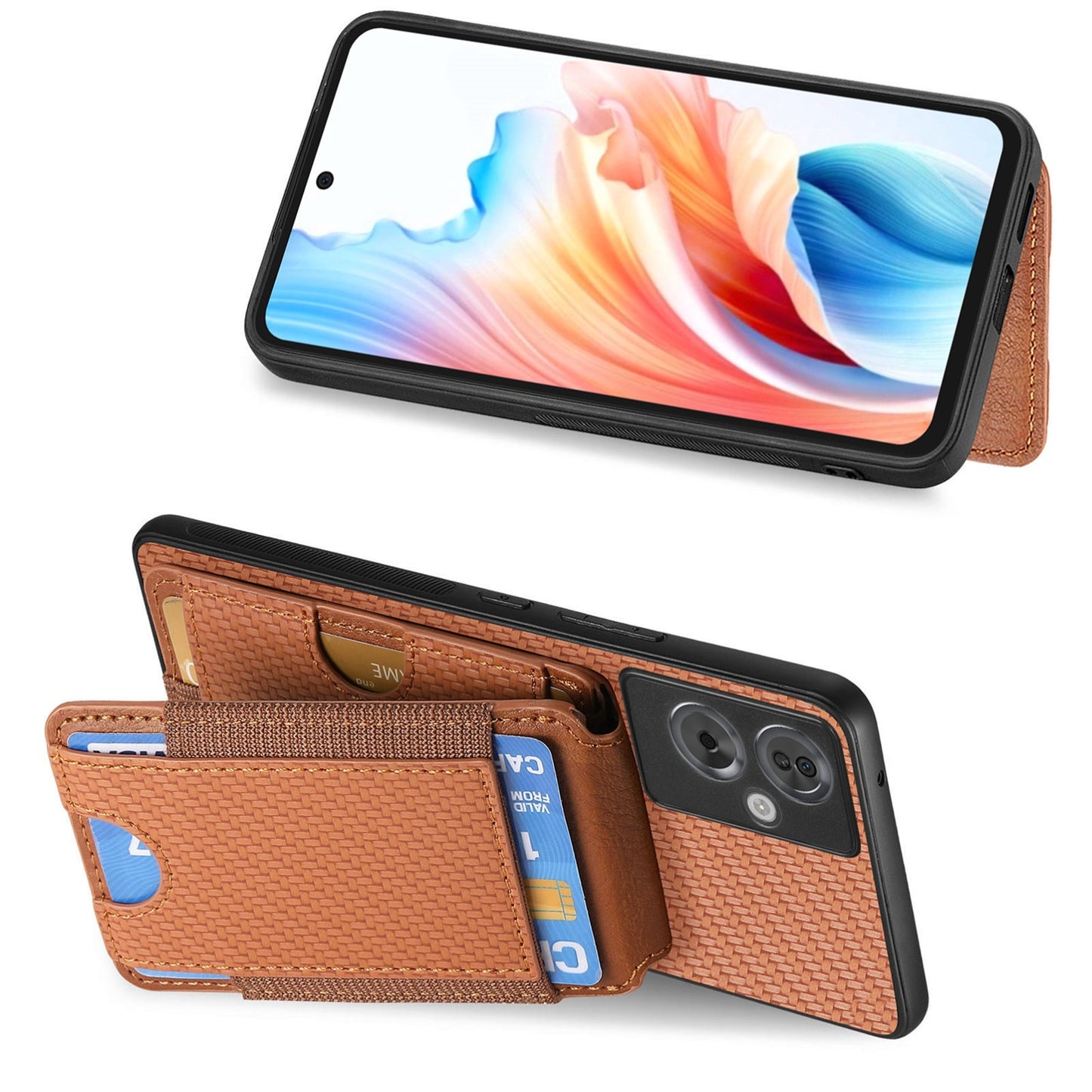 OPPO Reno10 Pro+ Vertical Flip Wallet Stand Phone Case with Carbon Fibre Pattern
