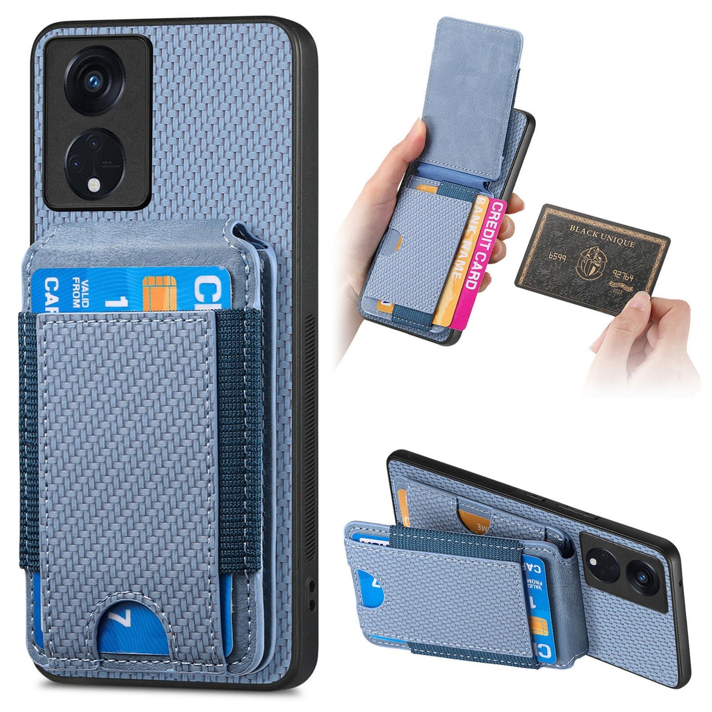 OPPO Reno8 T 5G Vertical Flip Wallet Stand Phone Case with Carbon Fibre Pattern