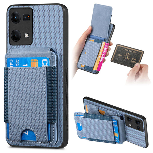 OPPO Reno7 4G Vertical Flip Wallet Stand Phone Case with Carbon Fibre Pattern
