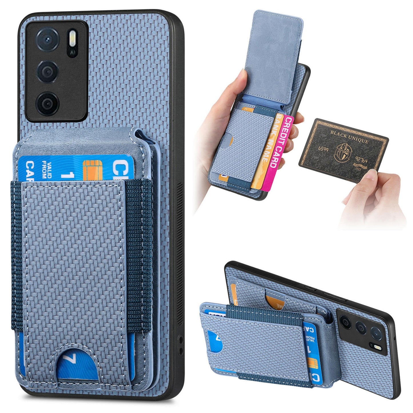 OPPO A16 Vertical Flip Wallet Stand Phone Case with Carbon Fibre Pattern