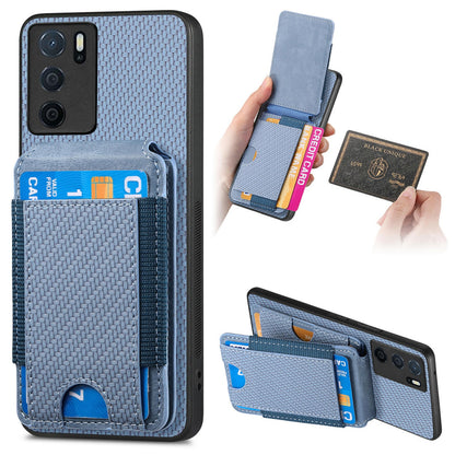 OPPO A16 Vertical Flip Wallet Stand Phone Case with Carbon Fibre Pattern