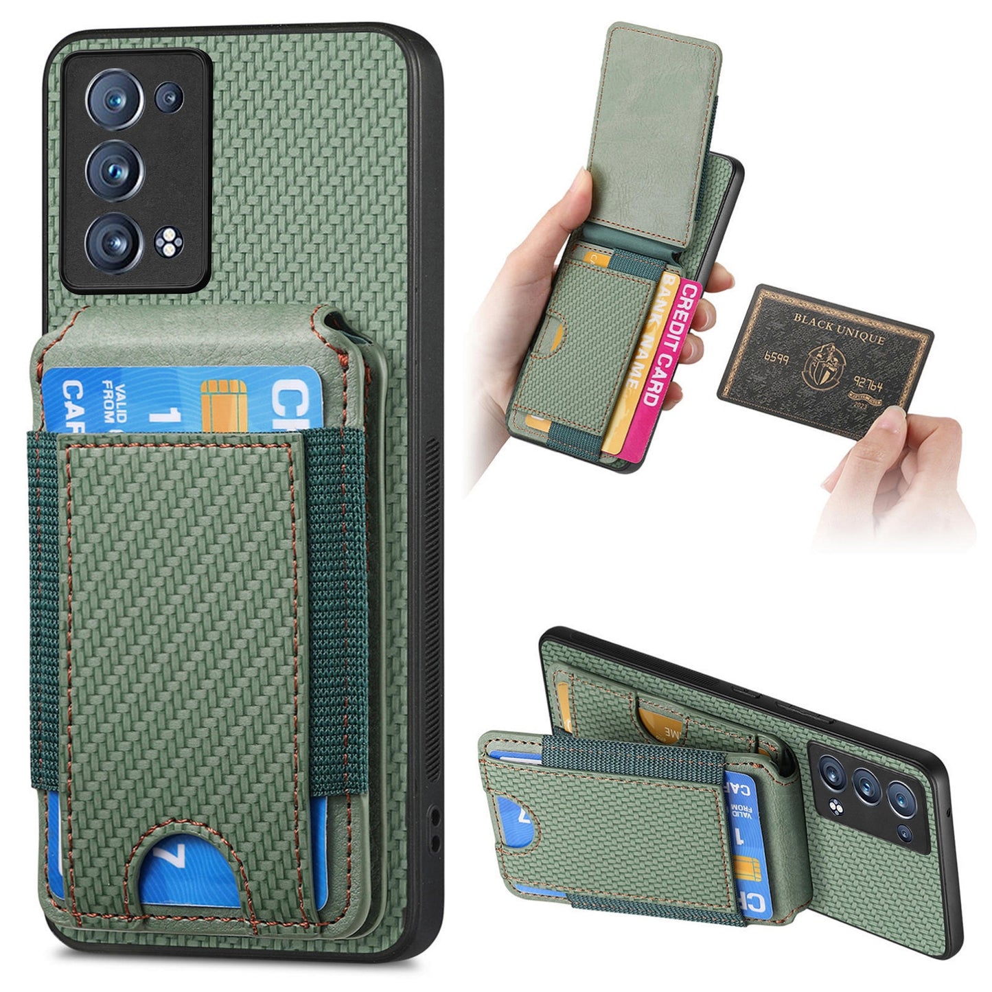 OPPO Reno6 Pro+ Vertical Flip Wallet Stand Phone Case with Carbon Fibre Pattern