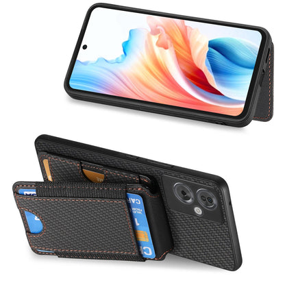 OPPO F19 Vertical Flip Wallet Stand Phone Case with Carbon Fibre Pattern