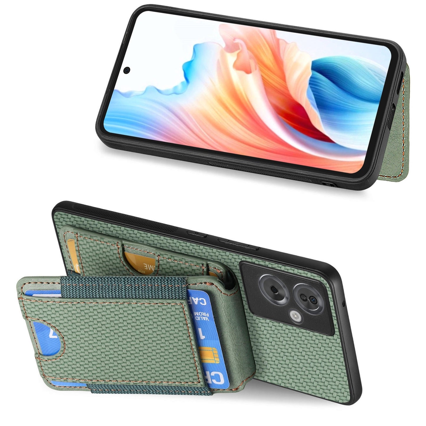 OPPO F19 Vertical Flip Wallet Stand Phone Case with Carbon Fibre Pattern