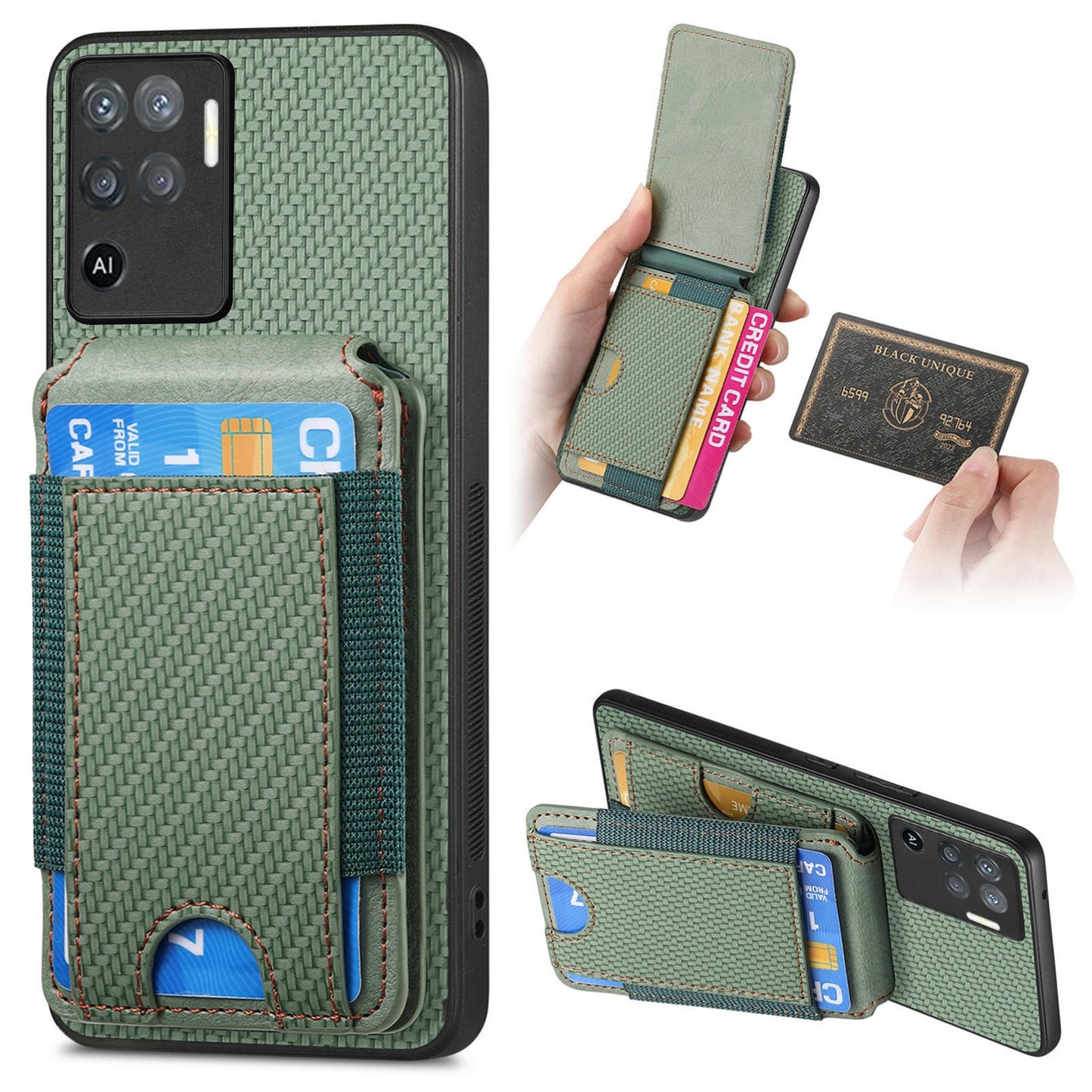 OPPO F19 Pro Vertical Flip Wallet Stand Phone Case with Carbon Fibre Pattern