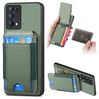 OPPO Reno5 5G Vertical Flip Wallet Stand Phone Case with Carbon Fibre Pattern
