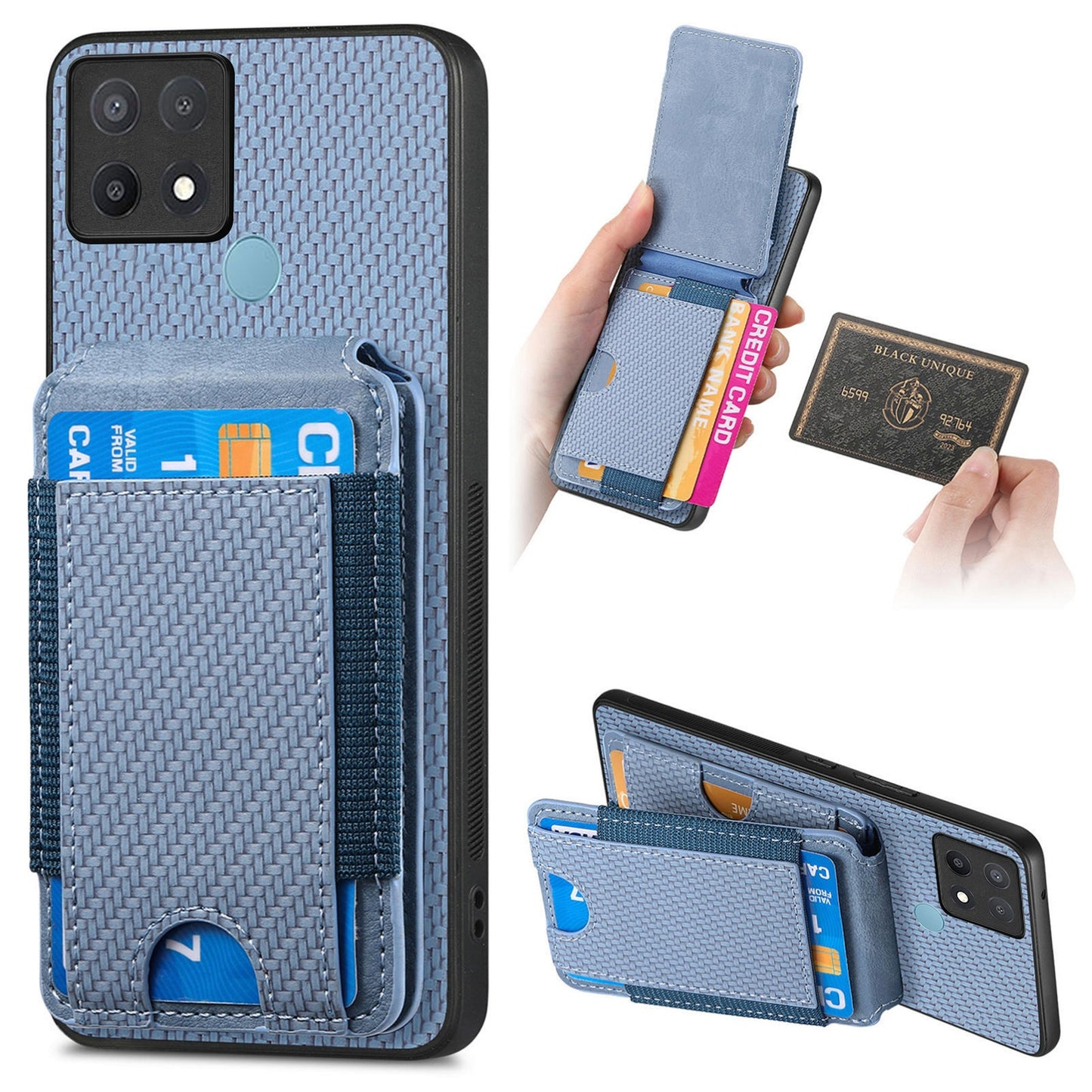OPPO A15 Vertical Flip Wallet Stand Phone Case with Carbon Fibre Pattern