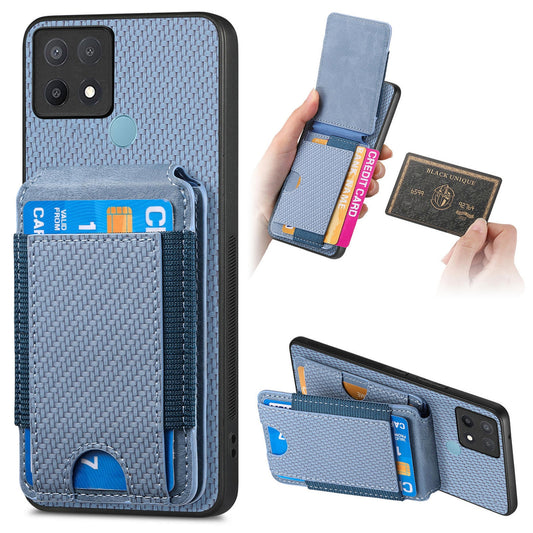 OPPO A15 Vertical Flip Wallet Stand Phone Case with Carbon Fibre Pattern