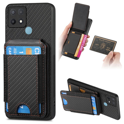 OPPO A15 Vertical Flip Wallet Stand Phone Case with Carbon Fibre Pattern