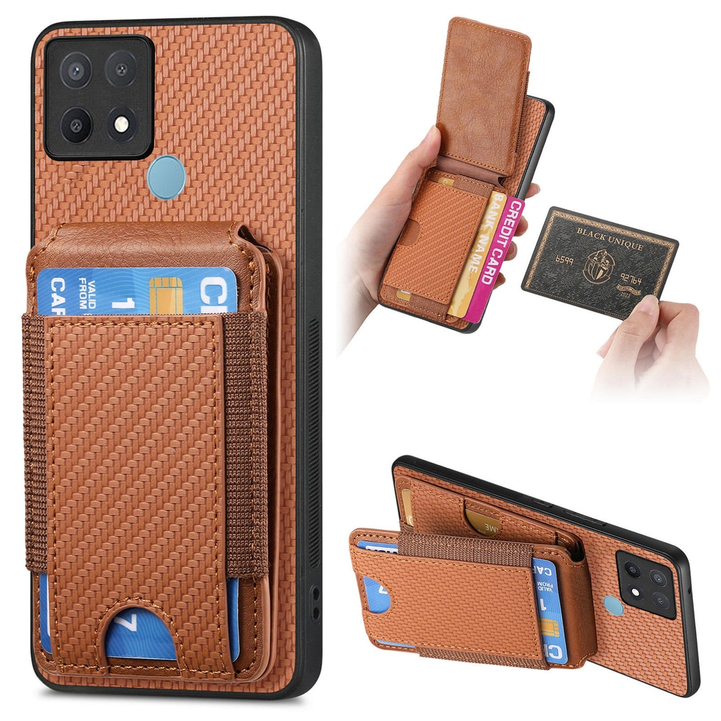 OPPO A15 Vertical Flip Wallet Stand Phone Case with Carbon Fibre Pattern