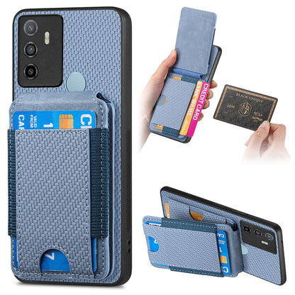 OPPO A53/A53S Vertical Flip Wallet Stand Phone Case with Carbon Fibre Pattern