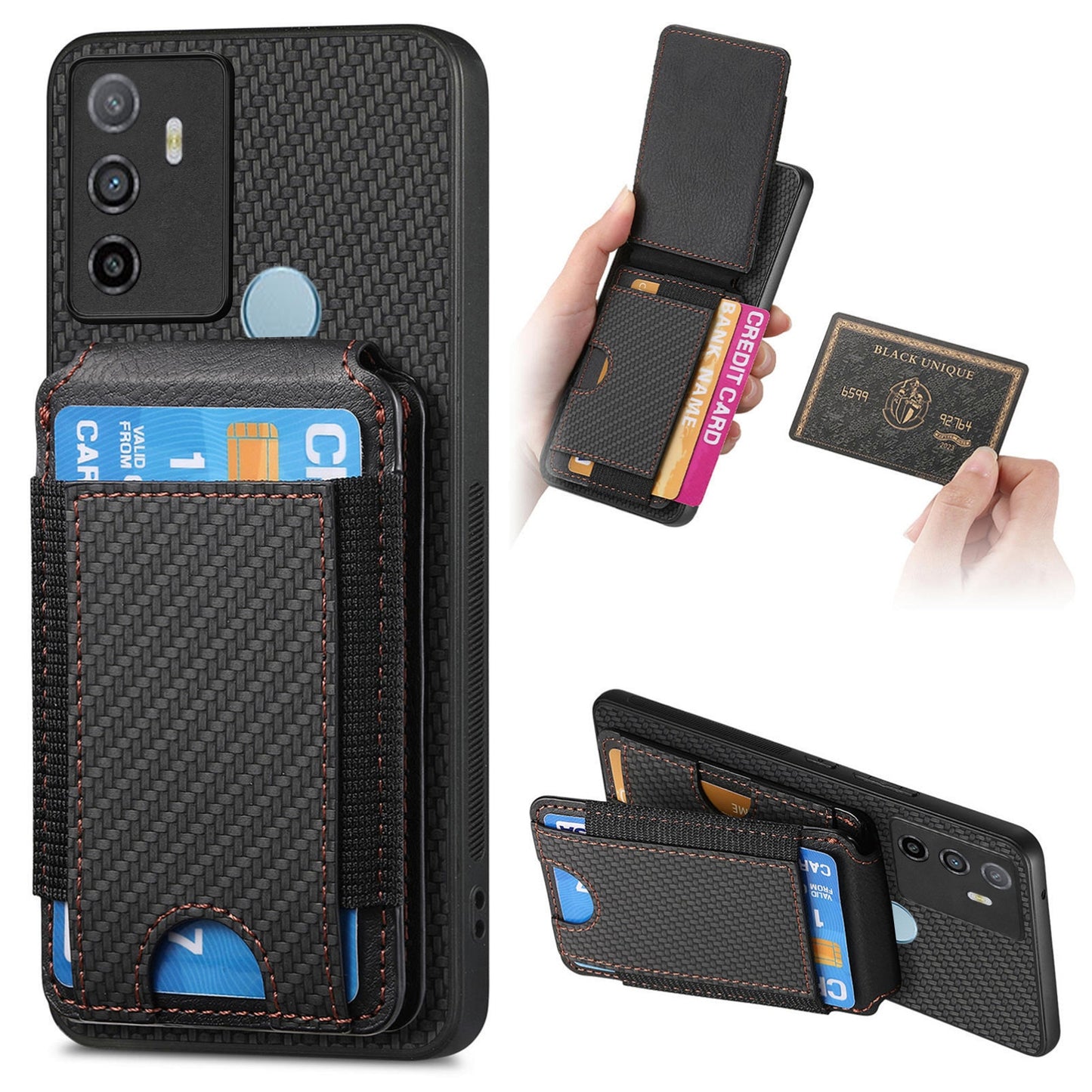 OPPO A53/A53S Vertical Flip Wallet Stand Phone Case with Carbon Fibre Pattern