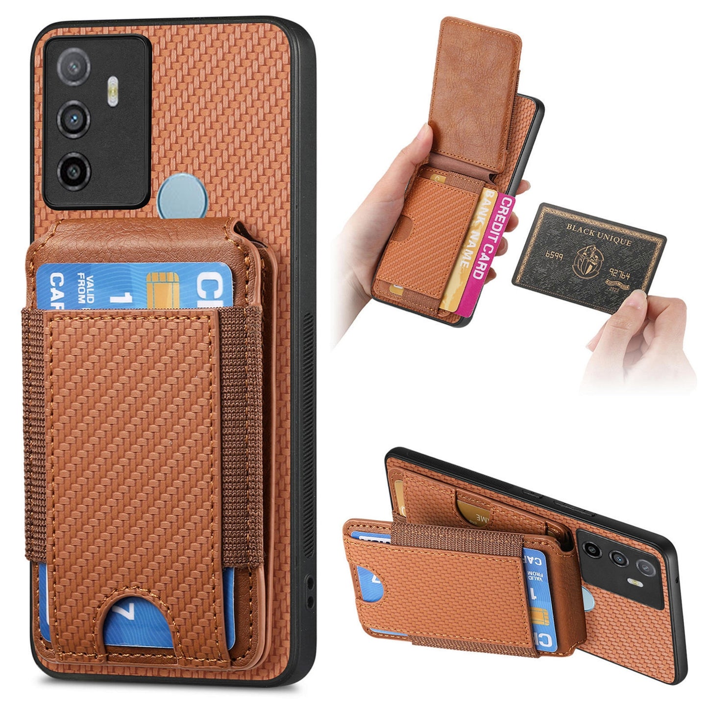 OPPO A53/A53S Vertical Flip Wallet Stand Phone Case with Carbon Fibre Pattern