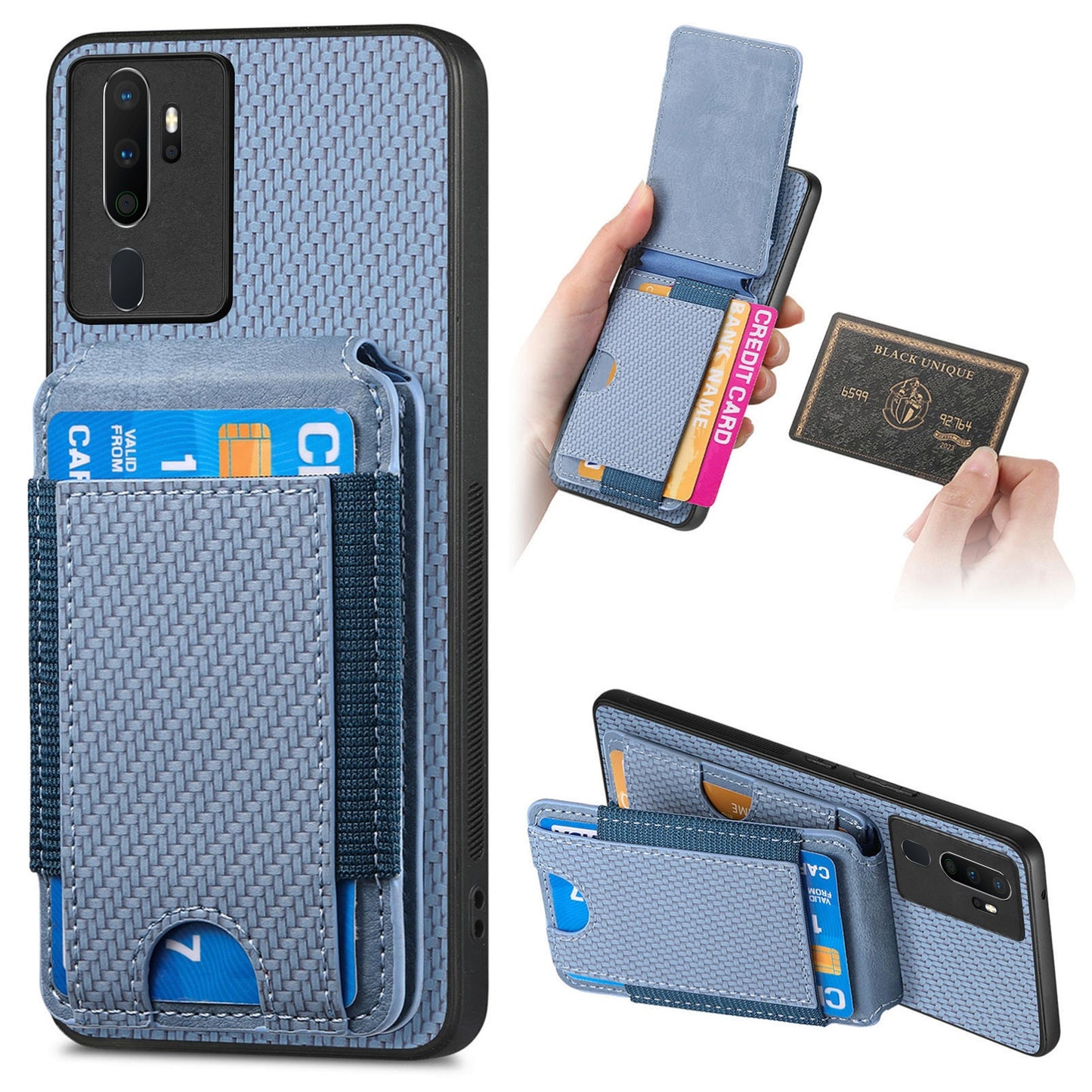 OPPO A5 Vertical Flip Wallet Stand Phone Case with Carbon Fibre Pattern