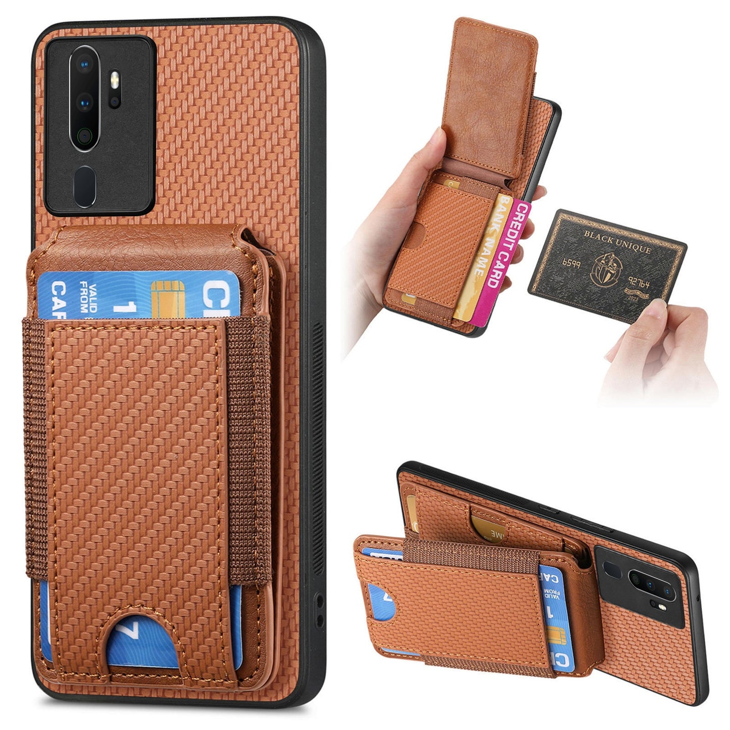 OPPO A5 Vertical Flip Wallet Stand Phone Case with Carbon Fibre Pattern