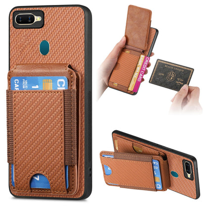 OPPO A7 Vertical Flip Wallet Stand Phone Case with Carbon Fibre Pattern