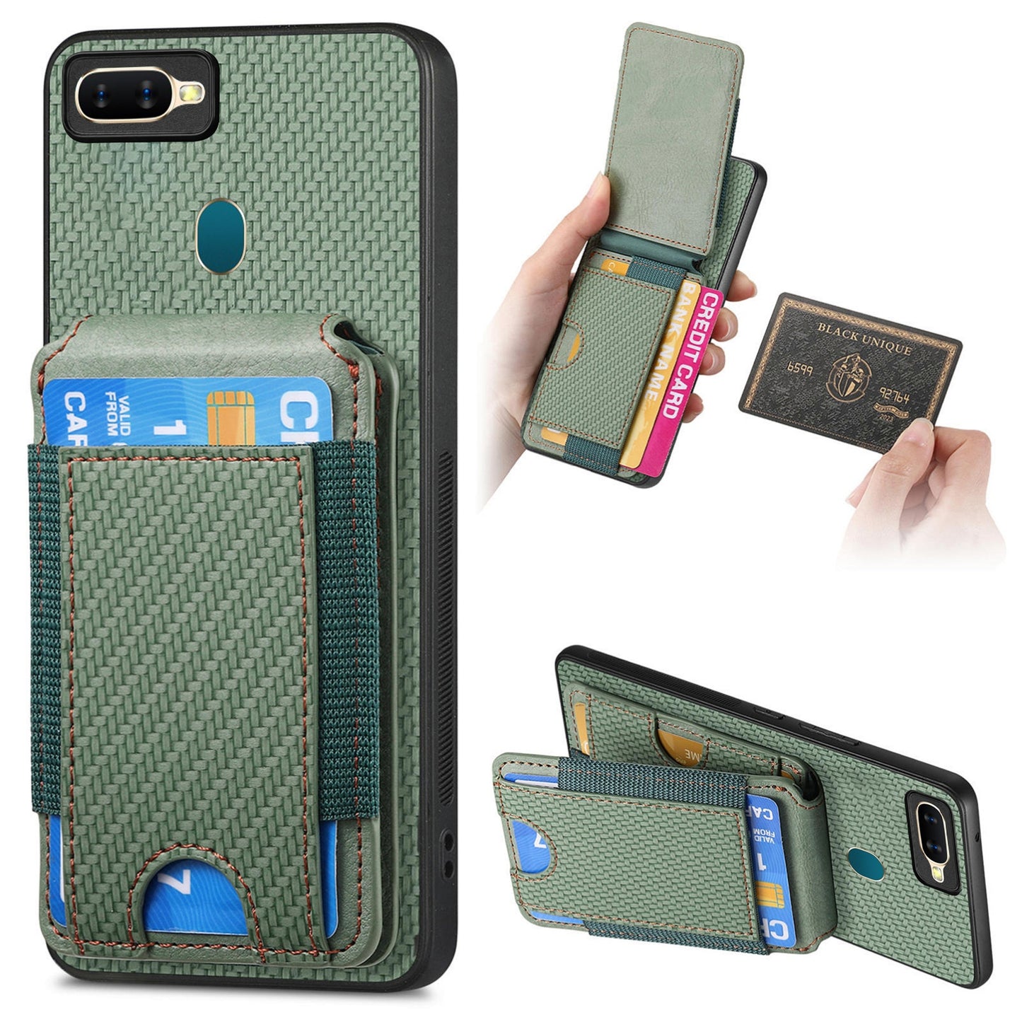 OPPO A12 Vertical Flip Wallet Stand Phone Case with Carbon Fibre Pattern