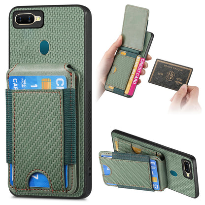 OPPO A12 Vertical Flip Wallet Stand Phone Case with Carbon Fibre Pattern