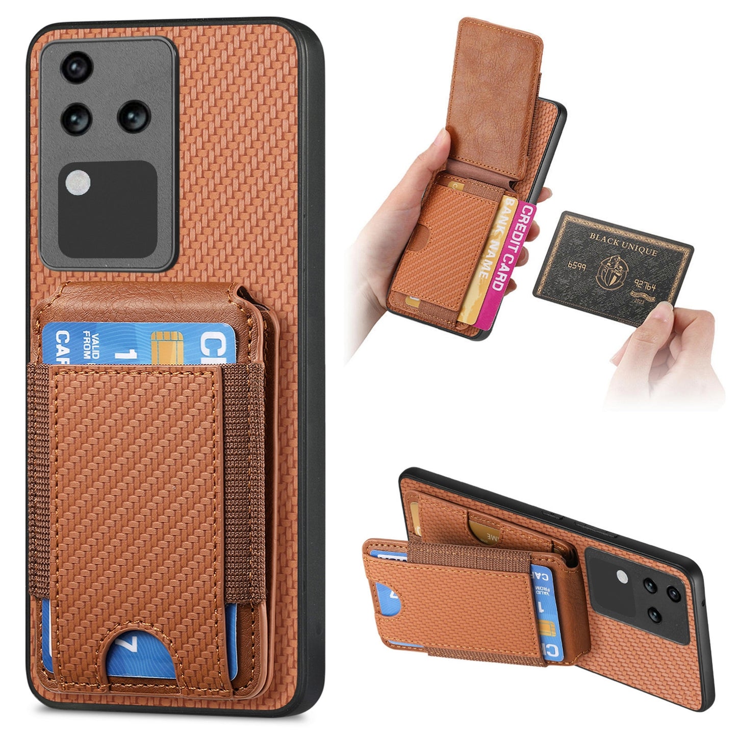 vivo S18 Pro Vertical Flip Wallet Stand Phone Case with Carbon Fibre Pattern