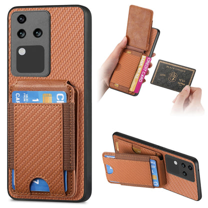 vivo S18 Pro Vertical Flip Wallet Stand Phone Case with Carbon Fibre Pattern